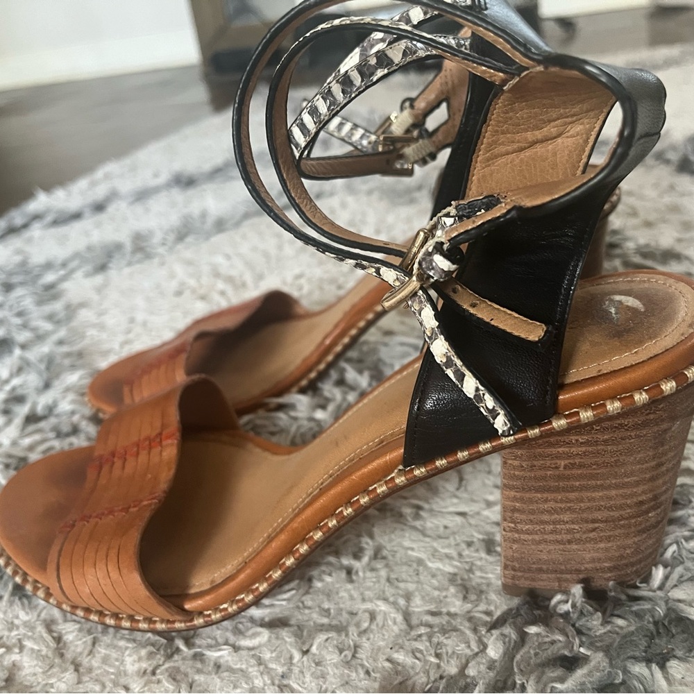Coach Pexton Leather Stacked Snakeskin Ankle
Strap Block Heel Sandal Size 9